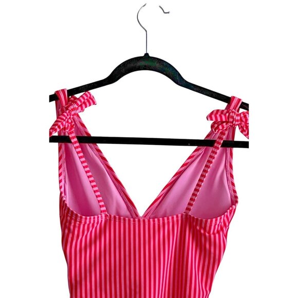 Ellen Tracy Swimsuit Orange Pink Striped Sz 6 One Piece Ruched Lined Padded Cups - Picture 4 of 15